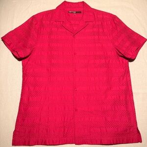 Vintage Mr Turk Short-Sleeve Eyelet Button-Down Shirt - Pink